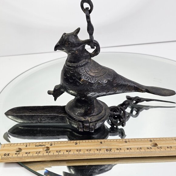 Antique Mughal Peacock Hanging Oil Lamp Bird Very Old. Bronze Or Brass - Picture 7 of 16